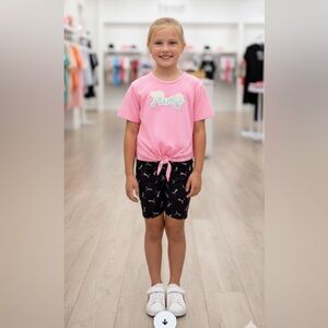 Puma Girls Tie-Front T-Shirt & Logo  Biker Shorts Set Size 6X Like New